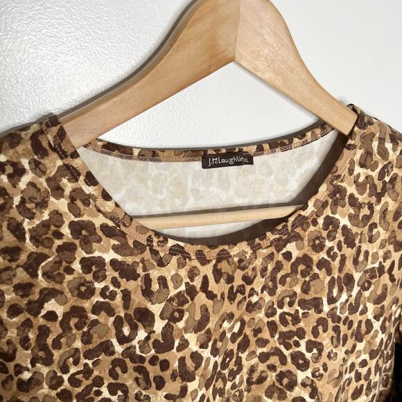 J. McLaughlin Catalina Cloth Top Women XL Brown Leopard Print 3/4 Sleeve Stretch - Picture 4 of 9